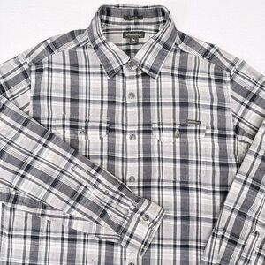 Eddie Bauer‎ Shirt Men’s Size Large Classic Fit Gray Plaid Button Up Hiking Camp